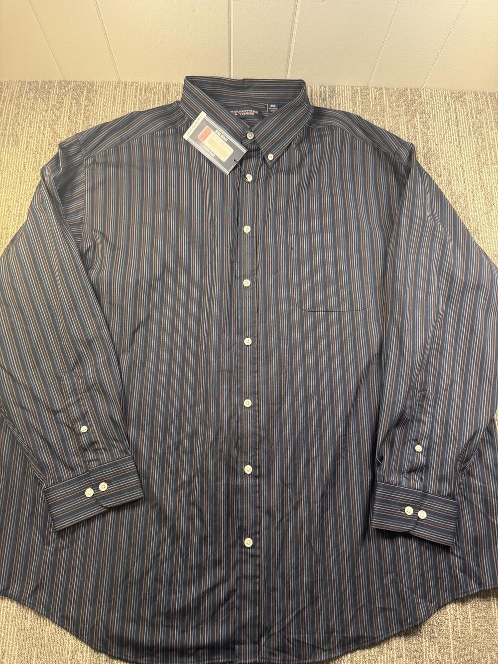 Roundtree & Yorke Dress Shirt Mens 3XB Blue Stripe Luxury Cotton Button Down LS